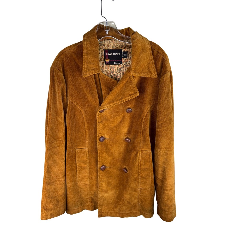 Vintage Towncraft Penneys Corduroy Jacket Mens Large Gold Brown Double Breasted